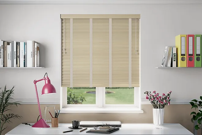 Morgan 50 Satin Oak - 50mm Slat Wooden Blind Mist Tape