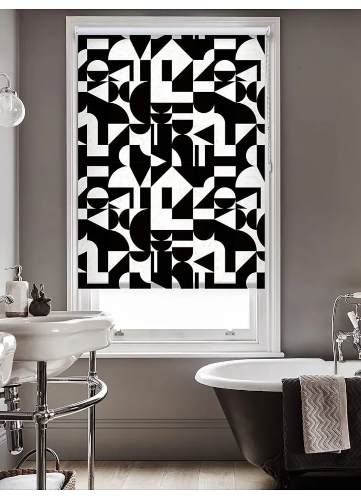 Geometric Marble Tile Black &Amp; White Roller Blind