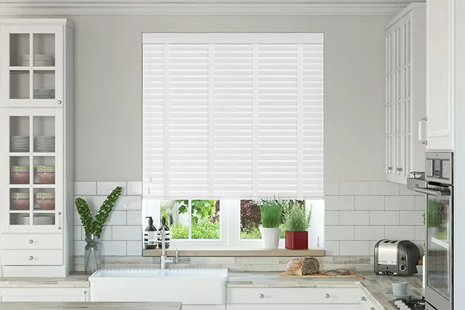 Concorde Bright White - 50mm Slat Faux Wooden Blind Super White Tape