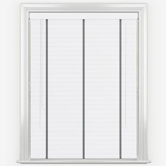 Statement Bright White With Grey Tapes Wooden Venetian Blinds