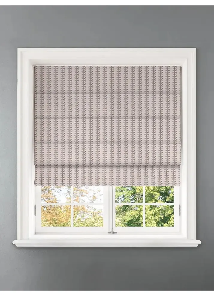 Seedling Stripe Umber Retro Floral Roman Blind