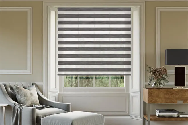 Athens Charcoal Textured Day And Night Blind With Ultra Fine Voile