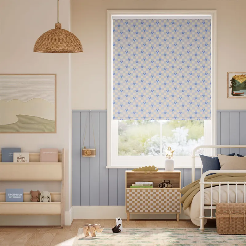 Mickey Checks Blackout Ice Blue Roller Blind