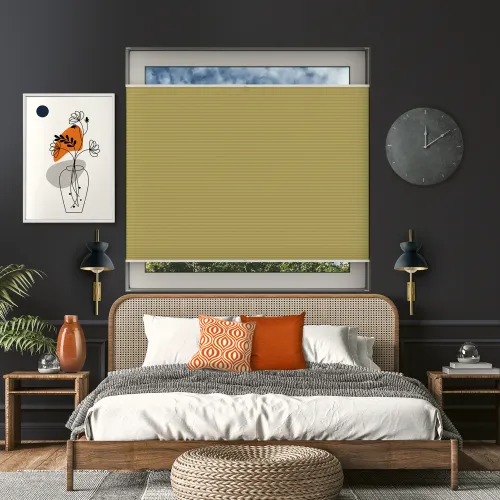Tensioned Dovestone Blackout Saffron Honeycomb Pleated Blind