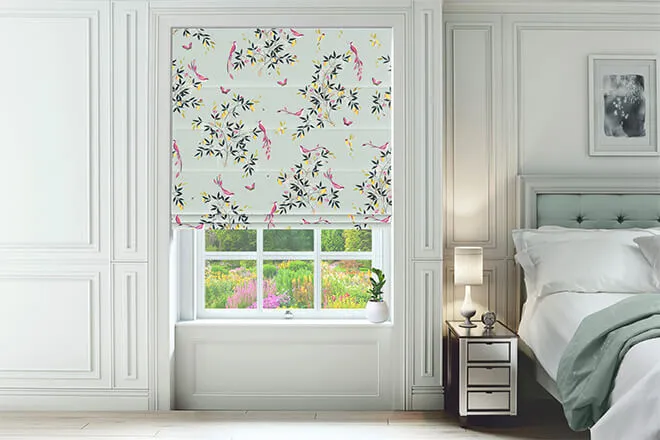 Sara Miller Birds & Trellis Duck Egg - Designer Floral Roman Blind