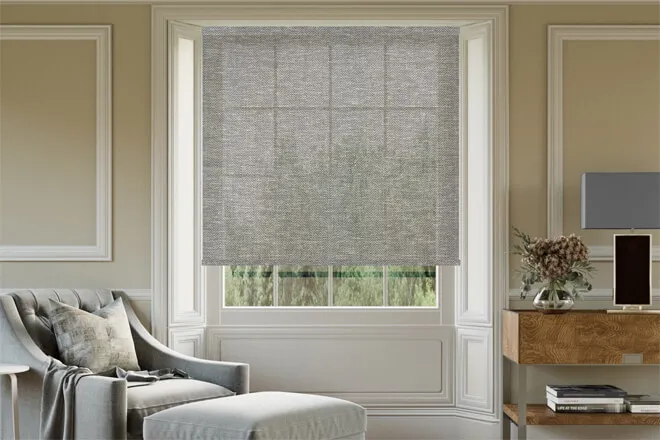 Logan Grey - Textured Herringbone Voile Roller Blind