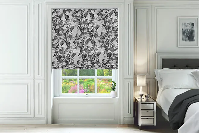 Botanic Black - Floral Pattern Roman Blind