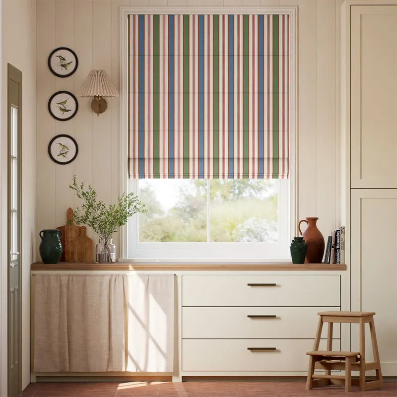 College Stripe Blue Red & Green Roman Blind