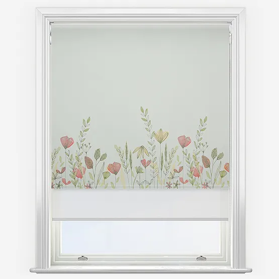 Double Roller Wild Garden Poppy & White Double Roller Blind