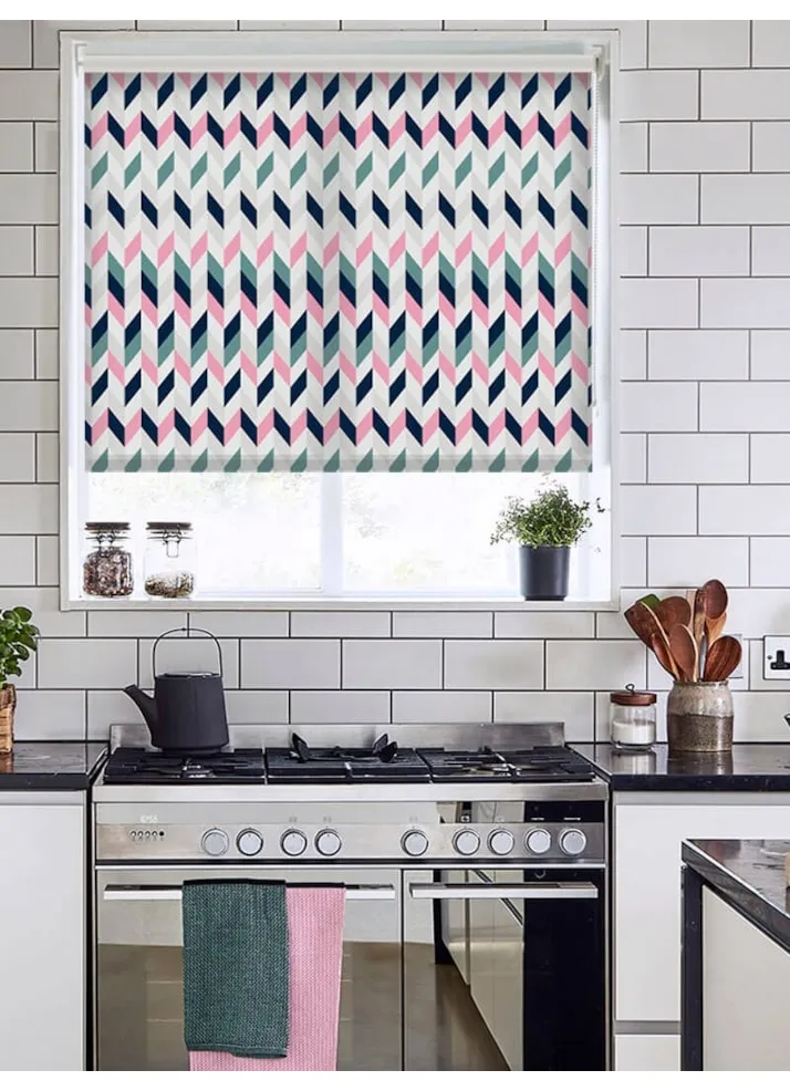Mid Century Chevrons Navy Roller Blind